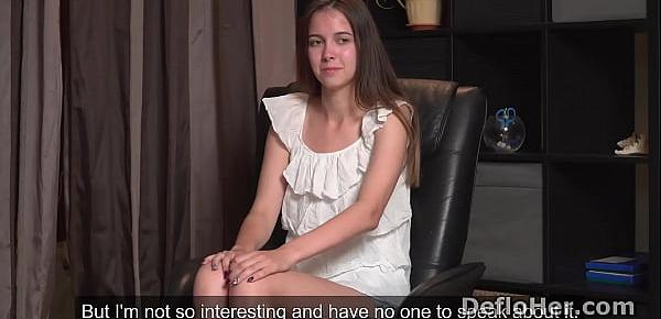  Shy brunette Nastya Kalinina shows her intact hymen
